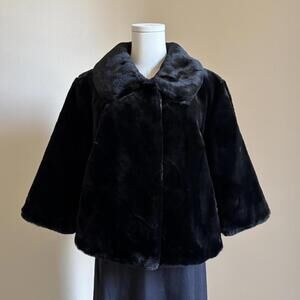 00s calvin klein black faux fur cape jacket